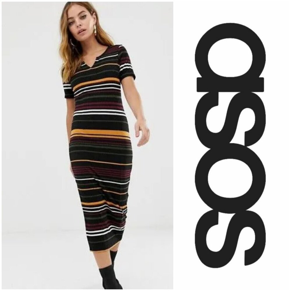3/$36 ASSOS Striped Ribbed Maxi Dress